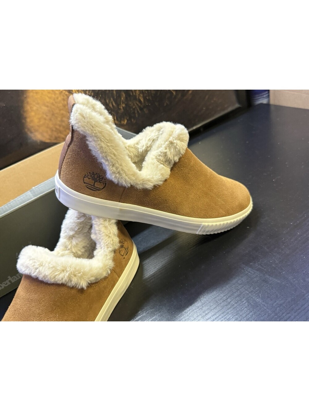Timberland A2C2J Women’s 7.5 Brown Suede Faux Fur Slip-On Shoes - Picture 3 of 12